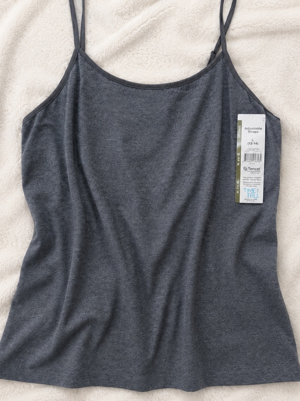 2 PACK NWT Time and Tru Adjustable Strap Cami XL 16-18 Charcoal Grey Heather